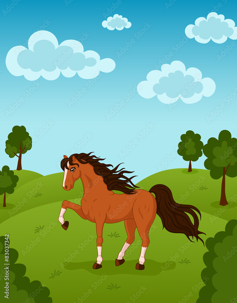 Vector illustration of wild walking horse Vector illustration of wild walking horse