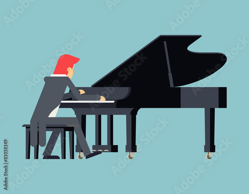 Pianist Piano Player Concept Character Flat Design on Stylish