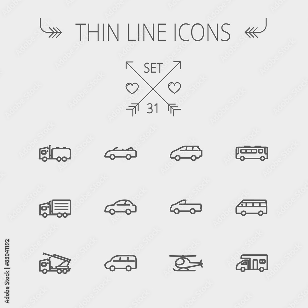 Transportation thin line icon set Transportation thin line icon set
