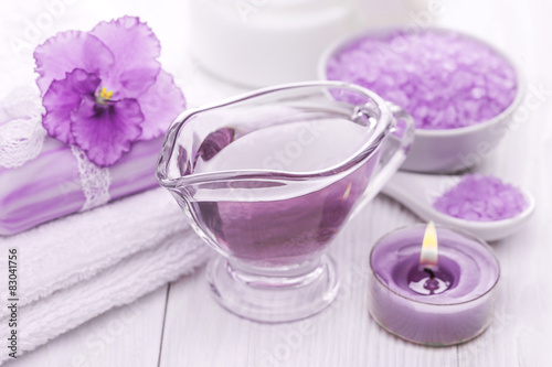 sea salt and essential oils, purple violet. spa