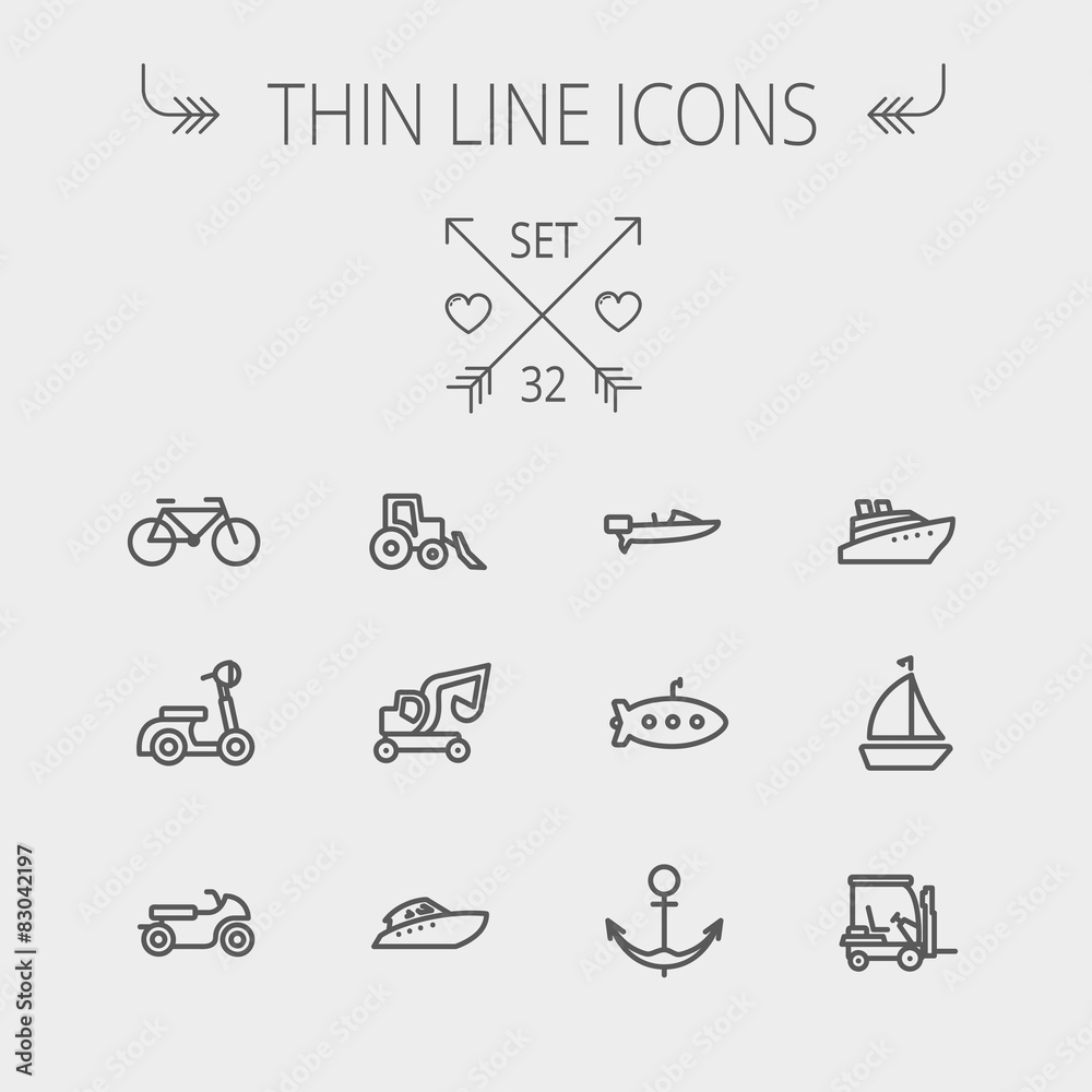 Fototapeta premium Transportation thin line icon set