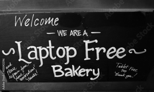 Blackboard announcing Laptop Free Bakery