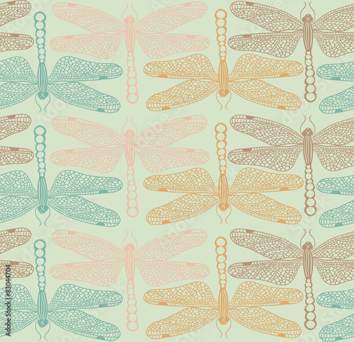 Hand drawn dragonflies seamless pattern