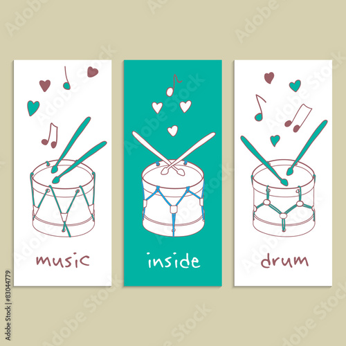 Cards with drums and inscription