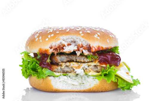 Bitten hamburger on white background