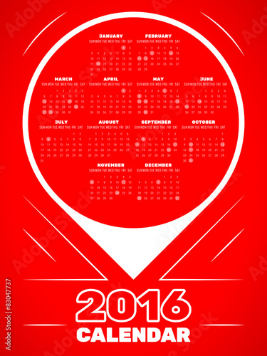 Calendar 2016 template.  Editable vector.  Eps 10