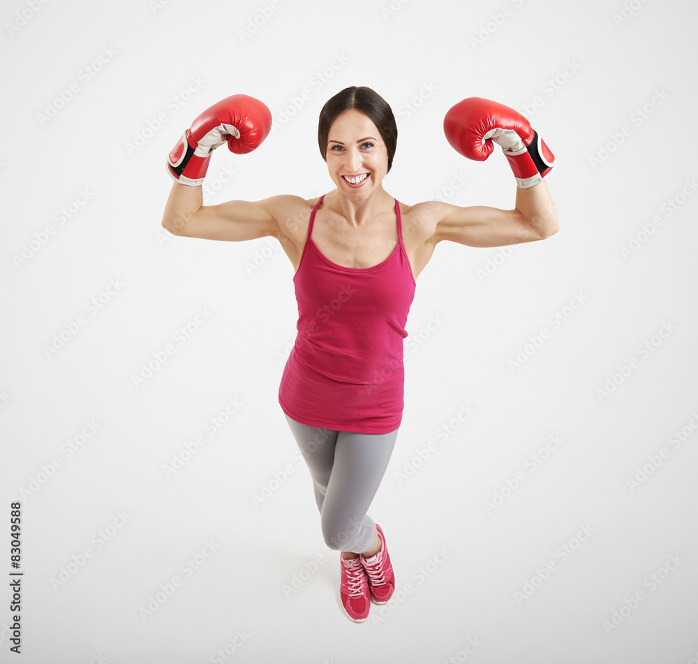 woman in red boxing gloves