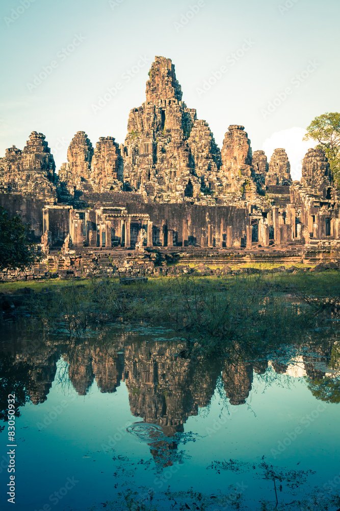 Angkor Thom Cambodia. Bayon khmer temple on Angkor Wat historica