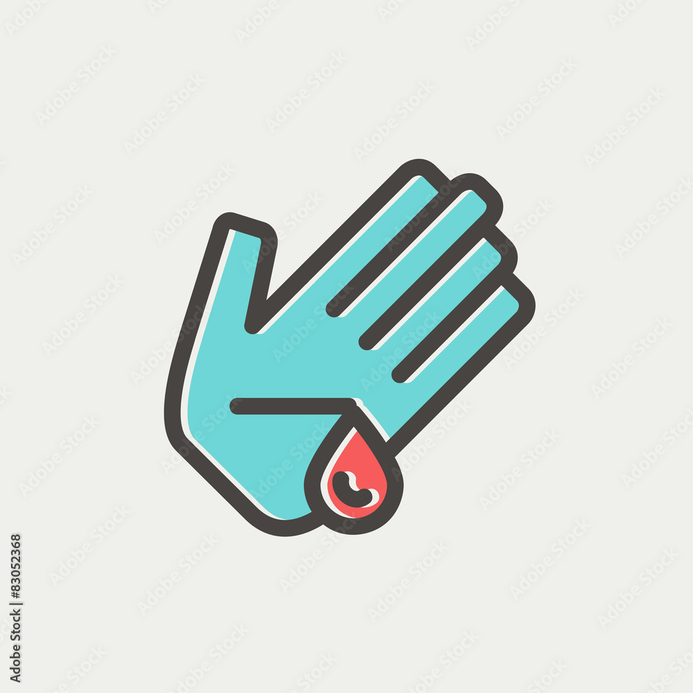 Wash wounded palm with water thin line icon Wash wounded palm with water thin line icon