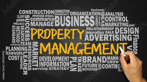 property management with related word cloud handwritten on black