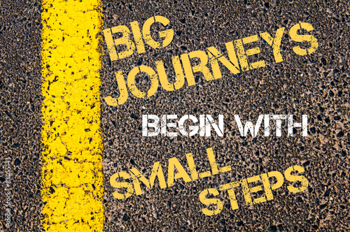 Obraz na płótnie BIG JOURNEYS BEGIN WITH SMALL STEPS motivational quote. w salonie