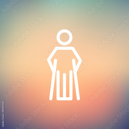 Injured man with crutches thin line icon