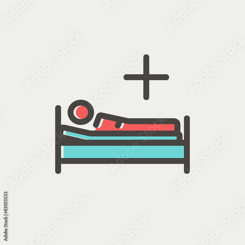 Medical bed with patient thin line icon