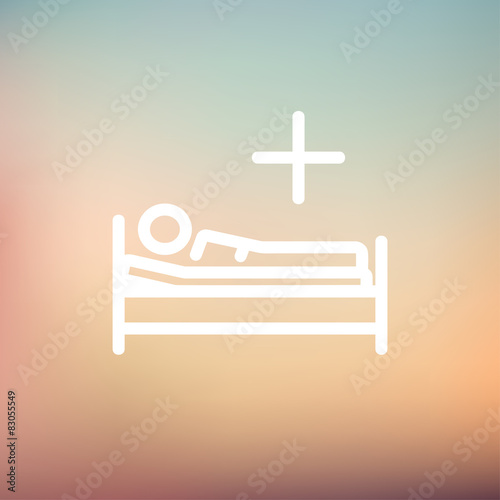 Medical bed with patient thin line icon