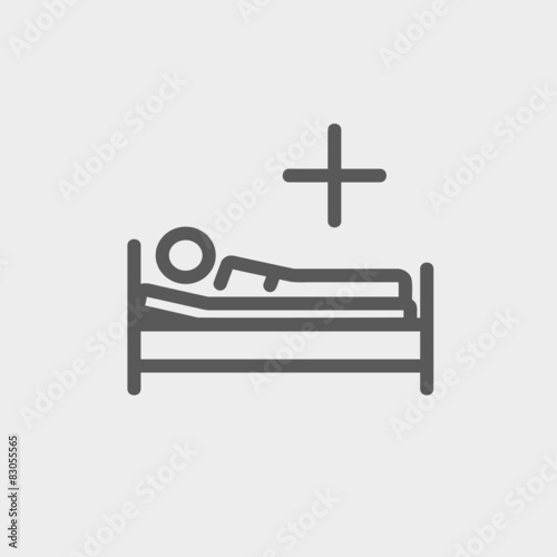 Medical bed with patient thin line icon