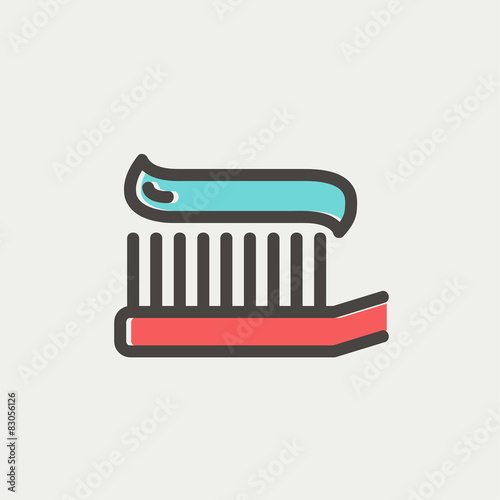 Toothbrush with toothpaste thin line icon