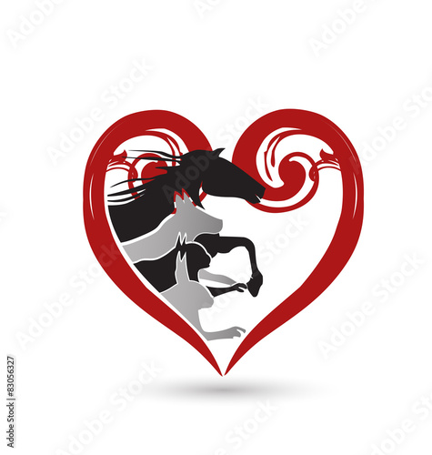 Cat dog horse floral heart logo vector design