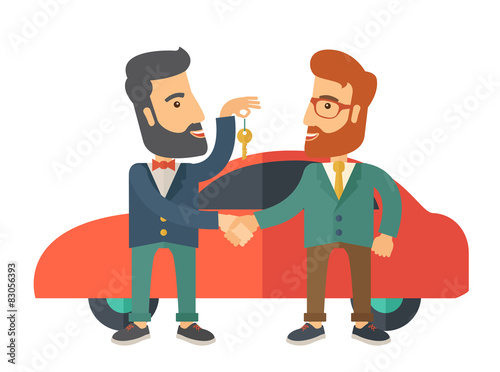 Man handed a key to other man