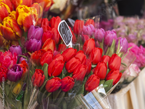Fotografie Sale of various flowers in the flower market