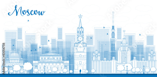 Outline Moscow City Skyscrapers and famous buildings