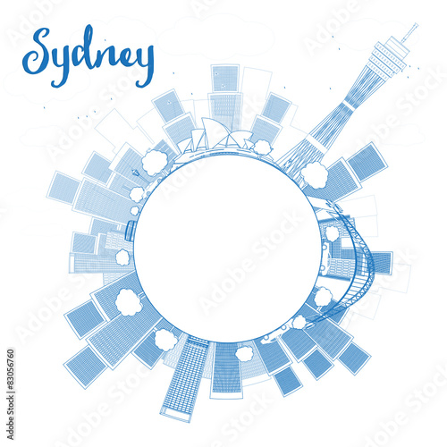 Outline Sydney City skyline with skyscrapers and copy space