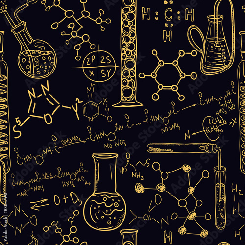 Old chemistry laboratory seamless pattern Vintage vector 