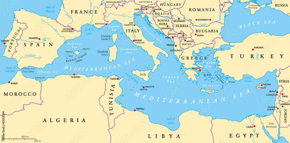 Political Map of Mediterranean Sea Region