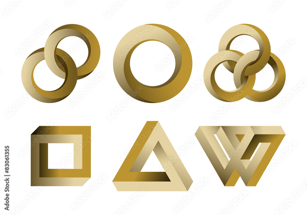 Impossibe looped shapes,circles, square and triangles. Vector Impossibe looped shapes,circles, square and triangles. Vector