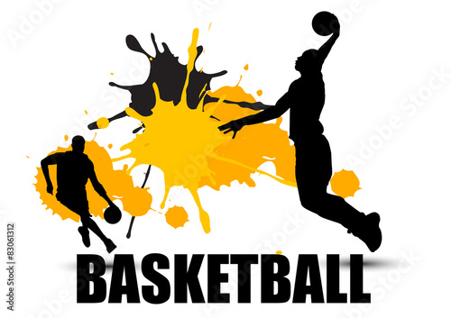 basketball player jumping postures with grunge graphic