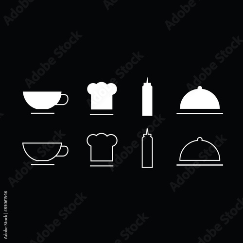 Set of trendy thin modern dining icons in select and deselect  