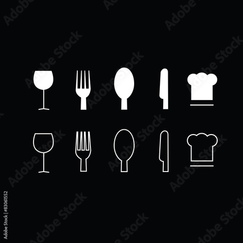 Set of trendy thin modern dining icons in select and deselect
