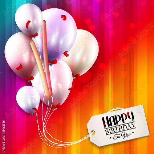 Birthday card with balloons, confetti and tag for your text.