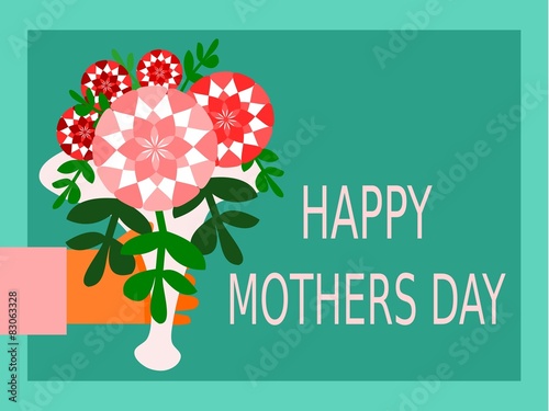 Hand with bouquet on Mothers Day card