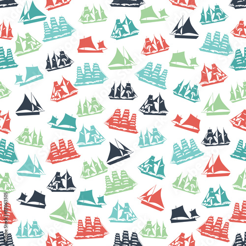 Seamless colorful background made of  different ships in flat si