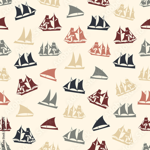 Seamless colorful background made of  different ships in flat si