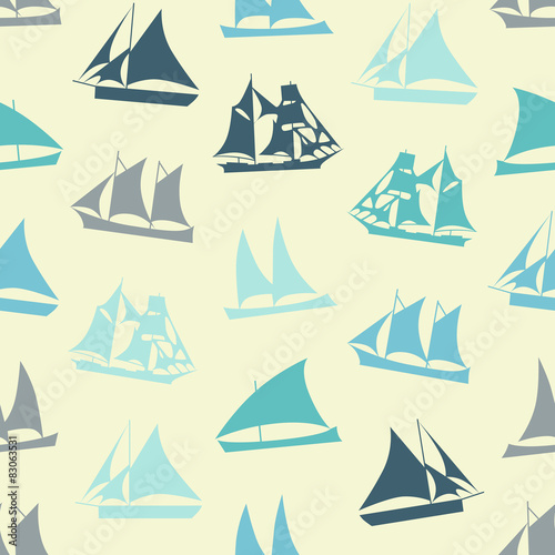 Seamless colorful background made of  different ships in flat si