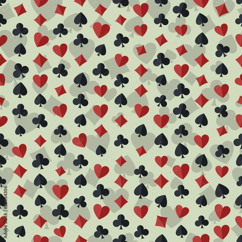 Seamless colorful background made of card suit in flat design