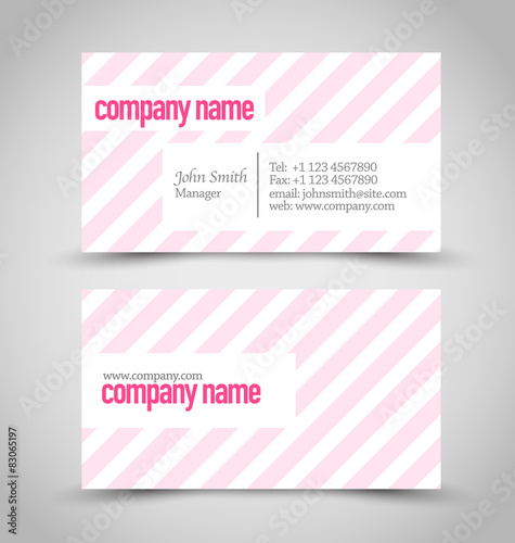 Business card set template. Pink and white color. 