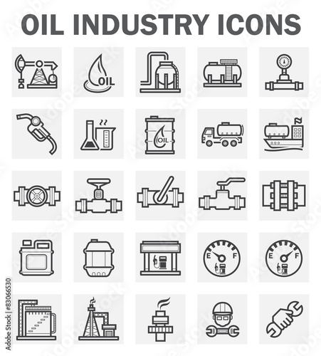 Oil and gas industry icon i.e. global process of exploration, extraction and refinery. Transport by oil tanker and pipeline. Business of petroleum product. Gas station and refuel. Vector icon set.