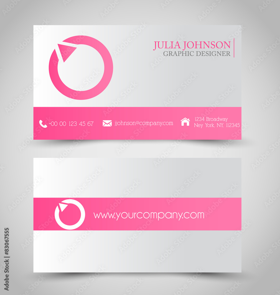 Fototapeta premium Business card set template. Pink and silver color. 