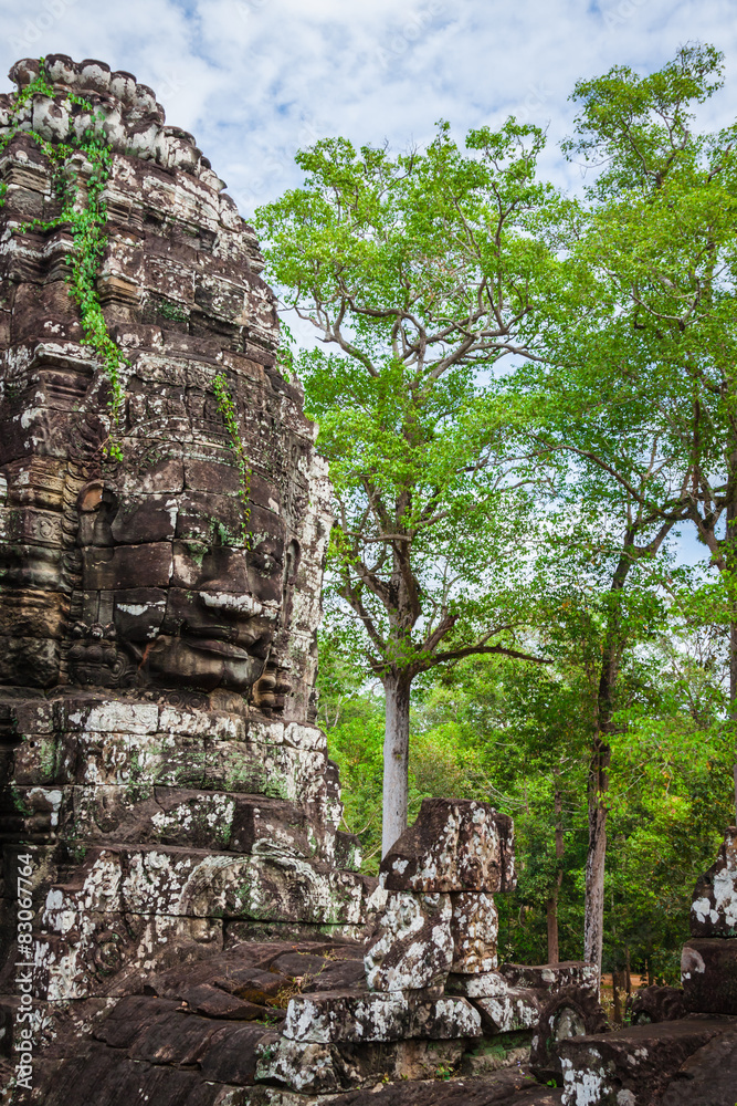 Fototapeta premium Ancient stone faces of Bayon temple, Angkor, Cambodia