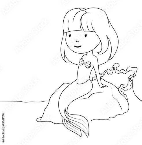 Coloring book: Little mermaid sitting on the rock