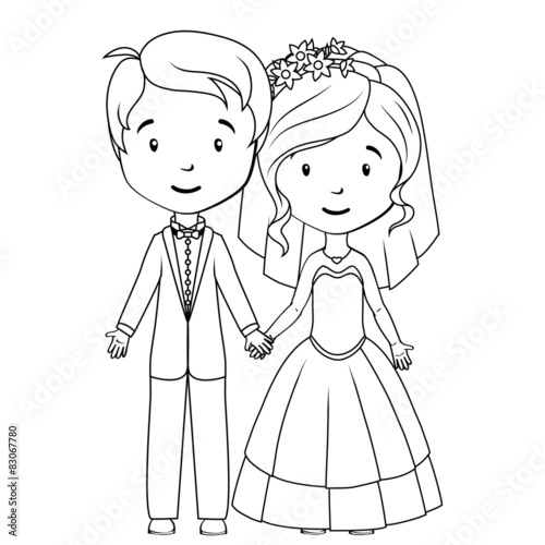 Coloring book: Cartoon groom and bride