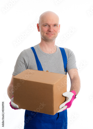 young man with bald head and cardboard