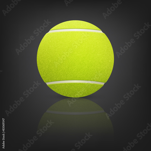 Vector tennis ball on a reflective surface in the darkness