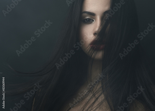 Принти на полотні mysterious portrait of a girl in  dark  fog