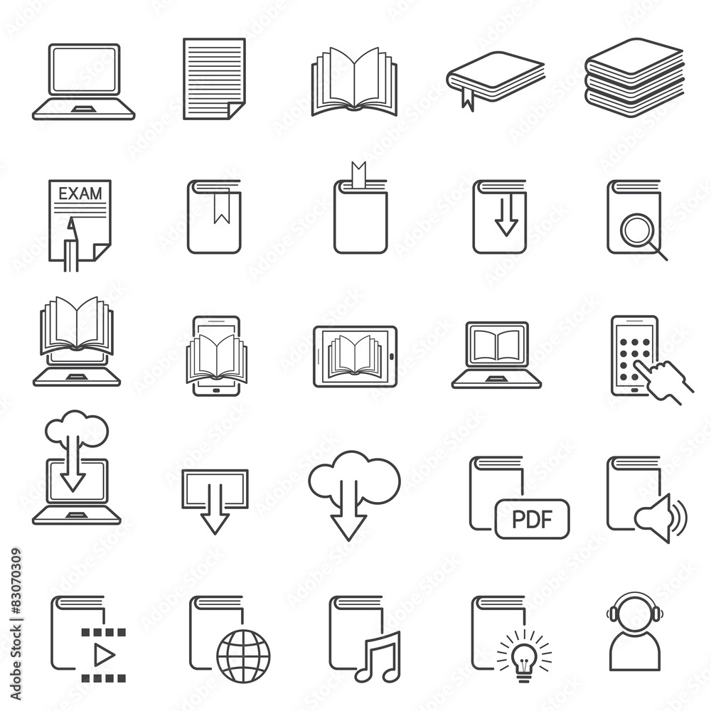 School Online, E-Learning, E-Book, Book Line Icons Set School Online, E-Learning, E-Book, Book Line Icons Set