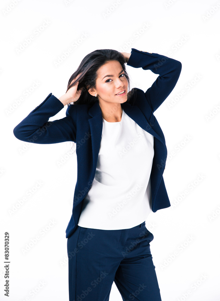 Charming businesswoman posing in studio