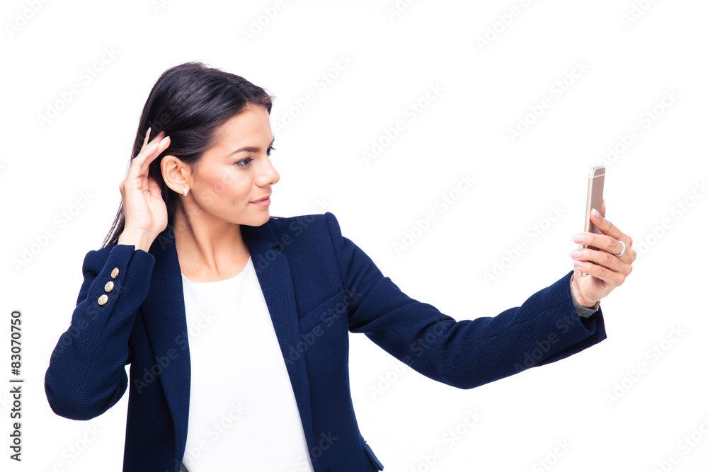 Beautiful businesswoman making selfie photo Beautiful businesswoman making selfie photo