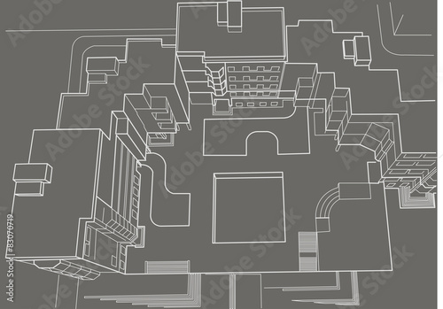 architectural sketch multistory building top gray background
